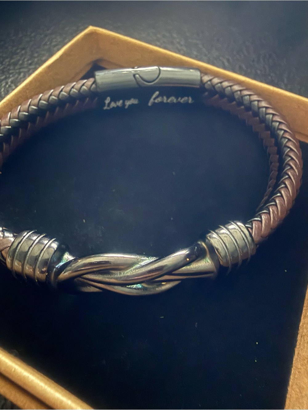 Braided Brown Leather & Stainless Steel Men's Bracelet NWOT